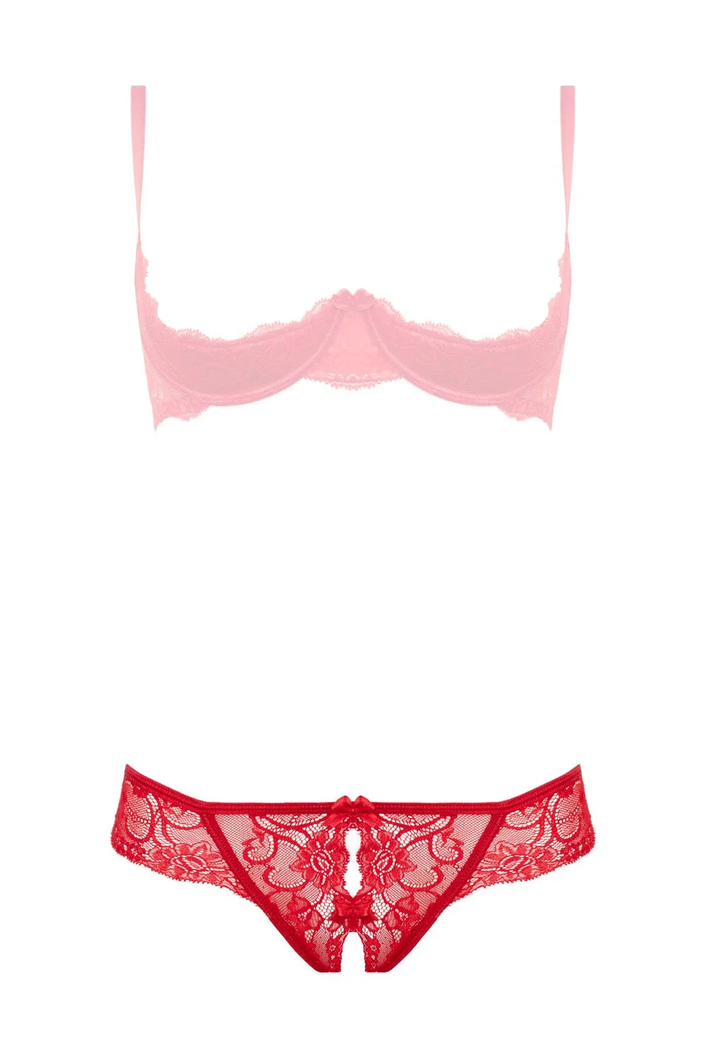 Christine - Kanten String Met Open Kruisje Marzia - Rood