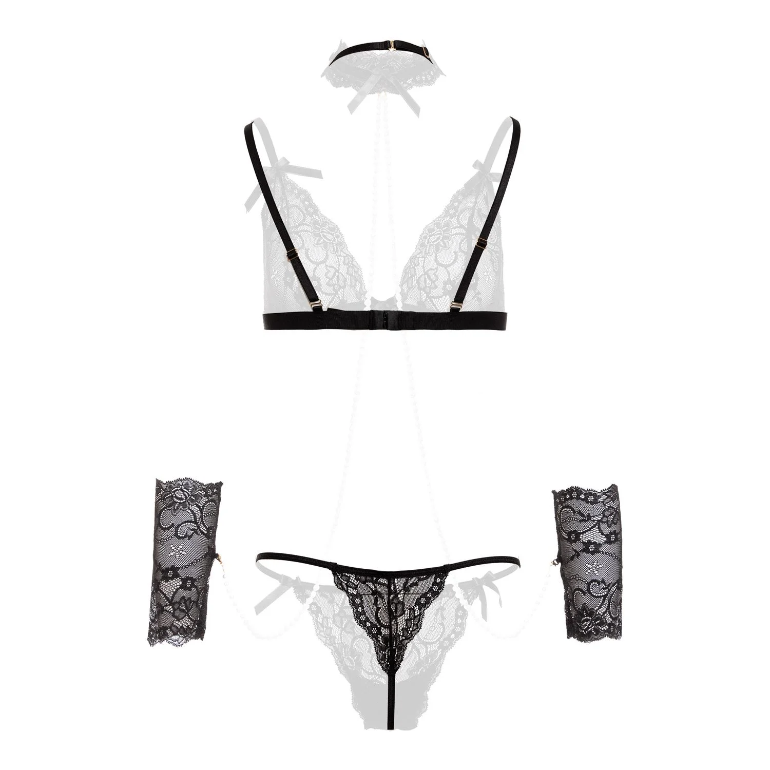 Christine - 4-delige soft bondage set met parels Mea - Zwart