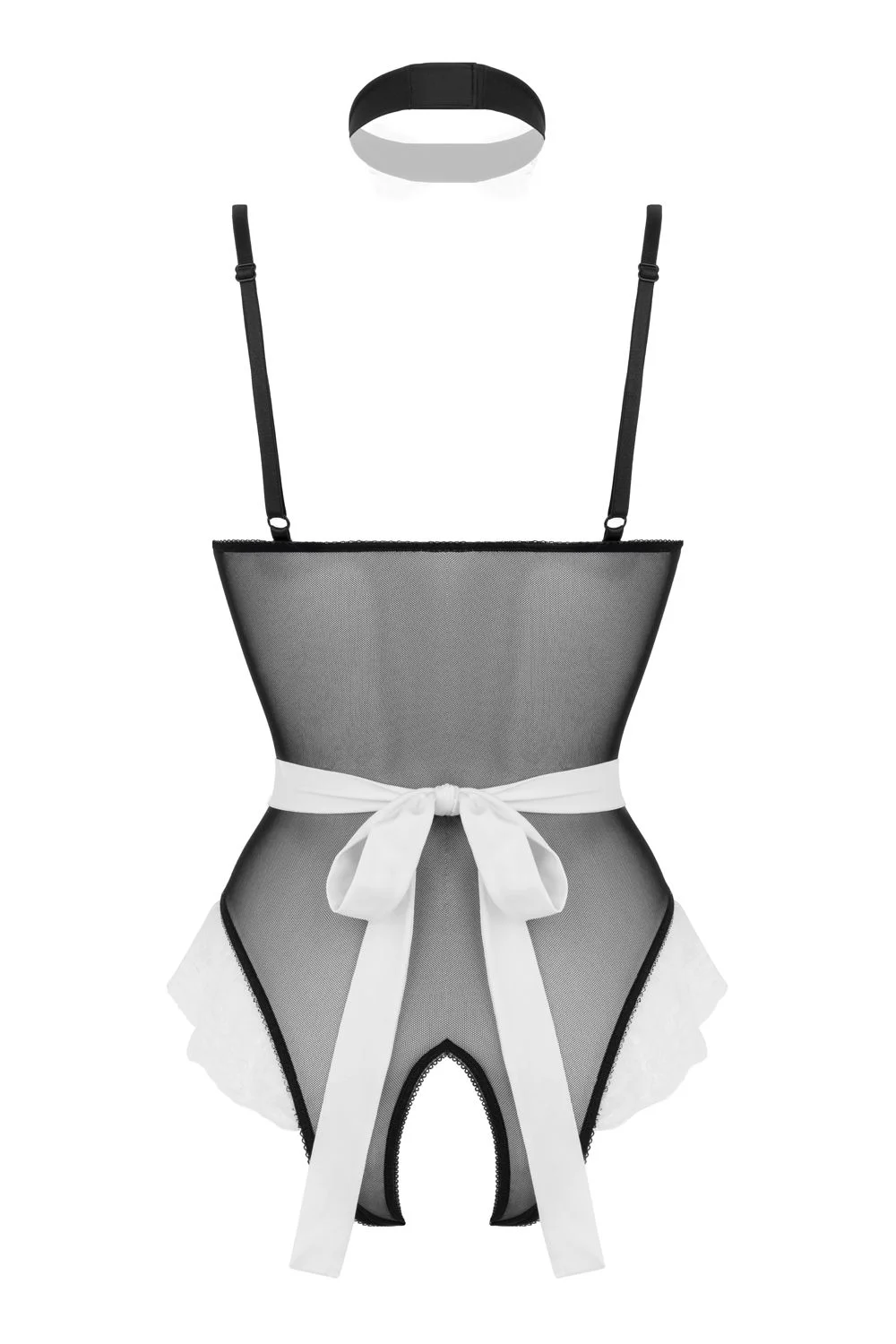 Christine - Maid Open Kruis Kostuum - Zwart/Wit