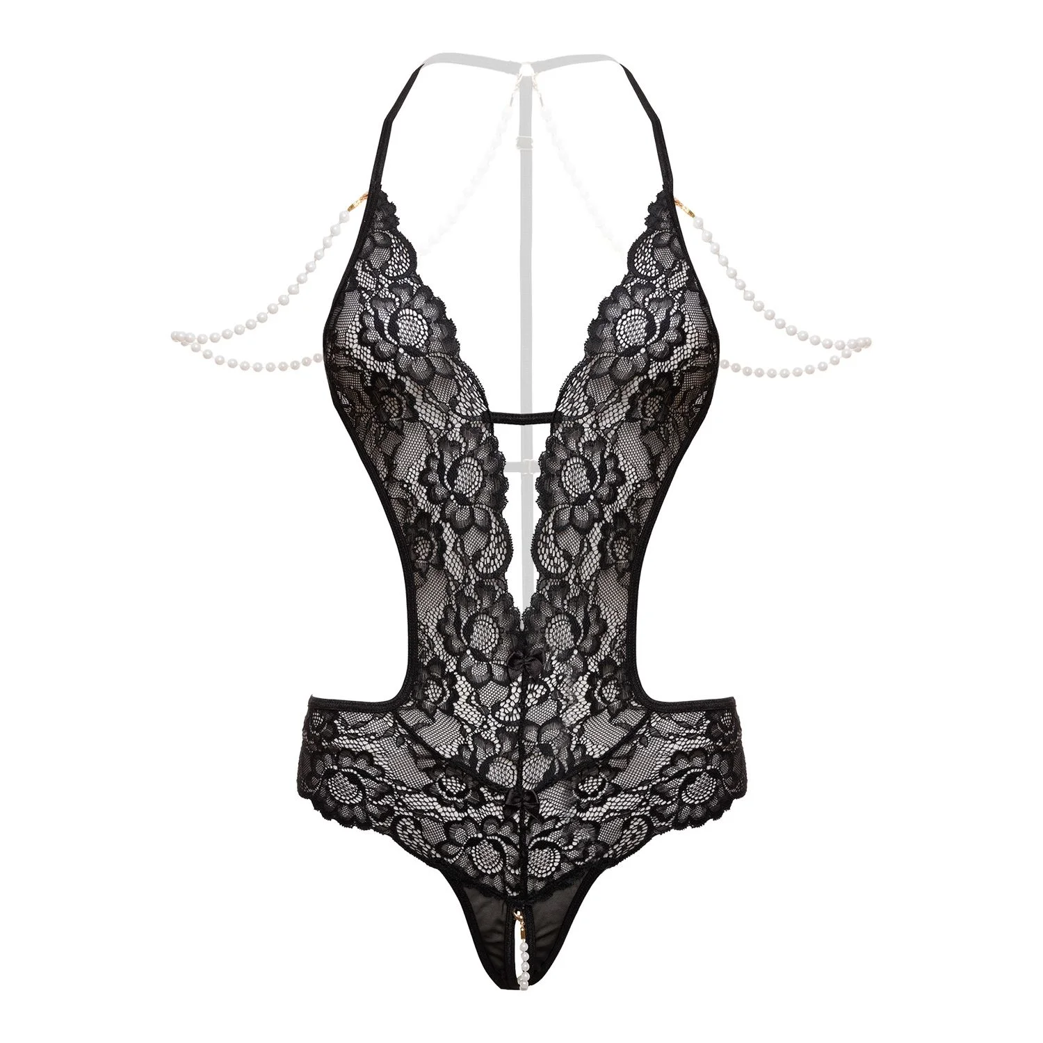Christine - Openkruis Body met Parels Mea - Zwart