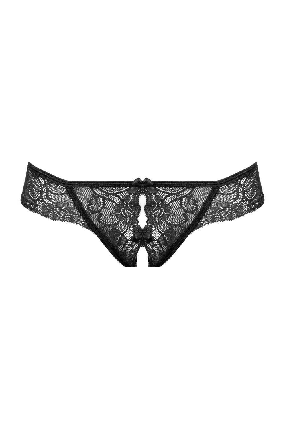 Christine - Kanten String Met Open Kruisje Marzia - Zwart
