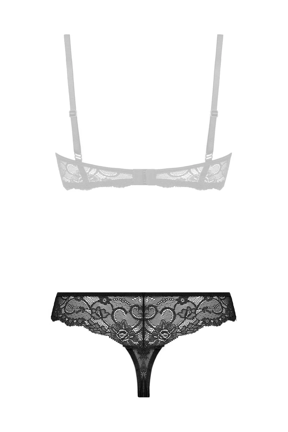 Christine - Kanten String Met Open Kruisje Marzia - Zwart