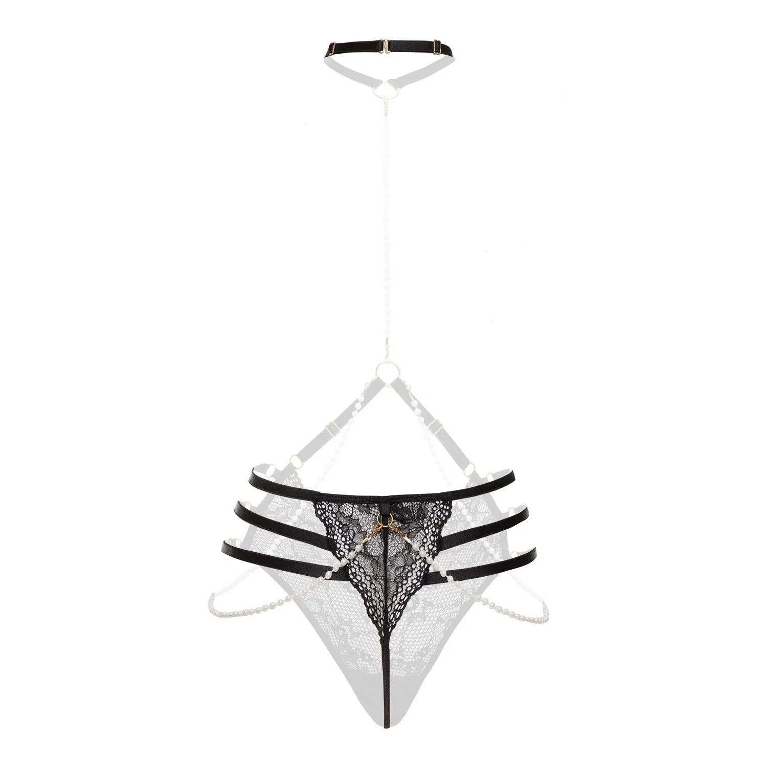 Christine - Luxe, kanten Parelstring Mea - Zwart