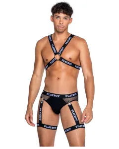 Playboy Lingerie - Heren Bretelset Dark Room - Zwart