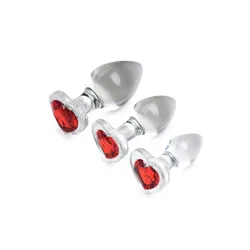 Red Heart Gem Anaalplug Set Van Glas