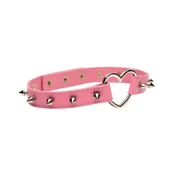 XR Brands - Spiked Heart Choker - Roze